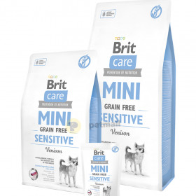Пълноценна суха храна Brit Care Mini Sensitive Grain Free за чувствителни и капризни кучета от малките породи, с 40% прясно еленско месо